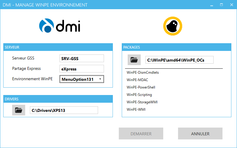 DMI : Assistant graphique d'aide à la gestion des environnements de preboot WinPE